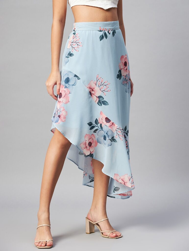 Sky-Blue & Pink Flower Skirt